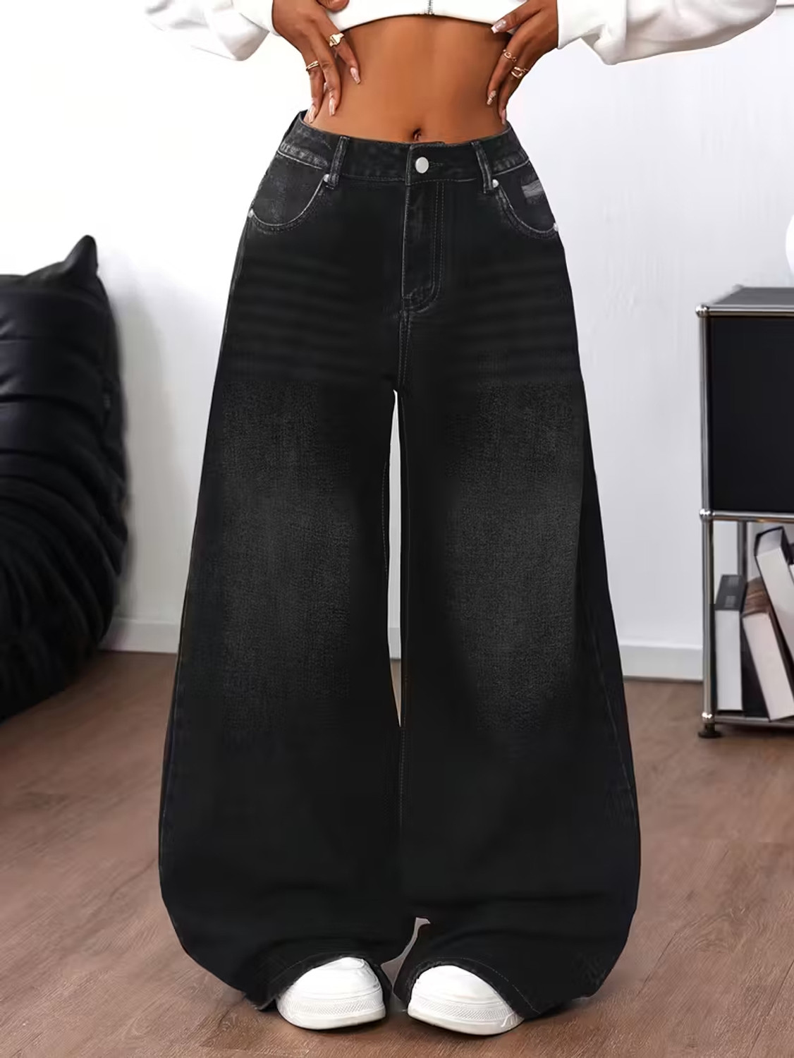 sky collection Women Loose Fit High Rise Black Jeans - Image 1