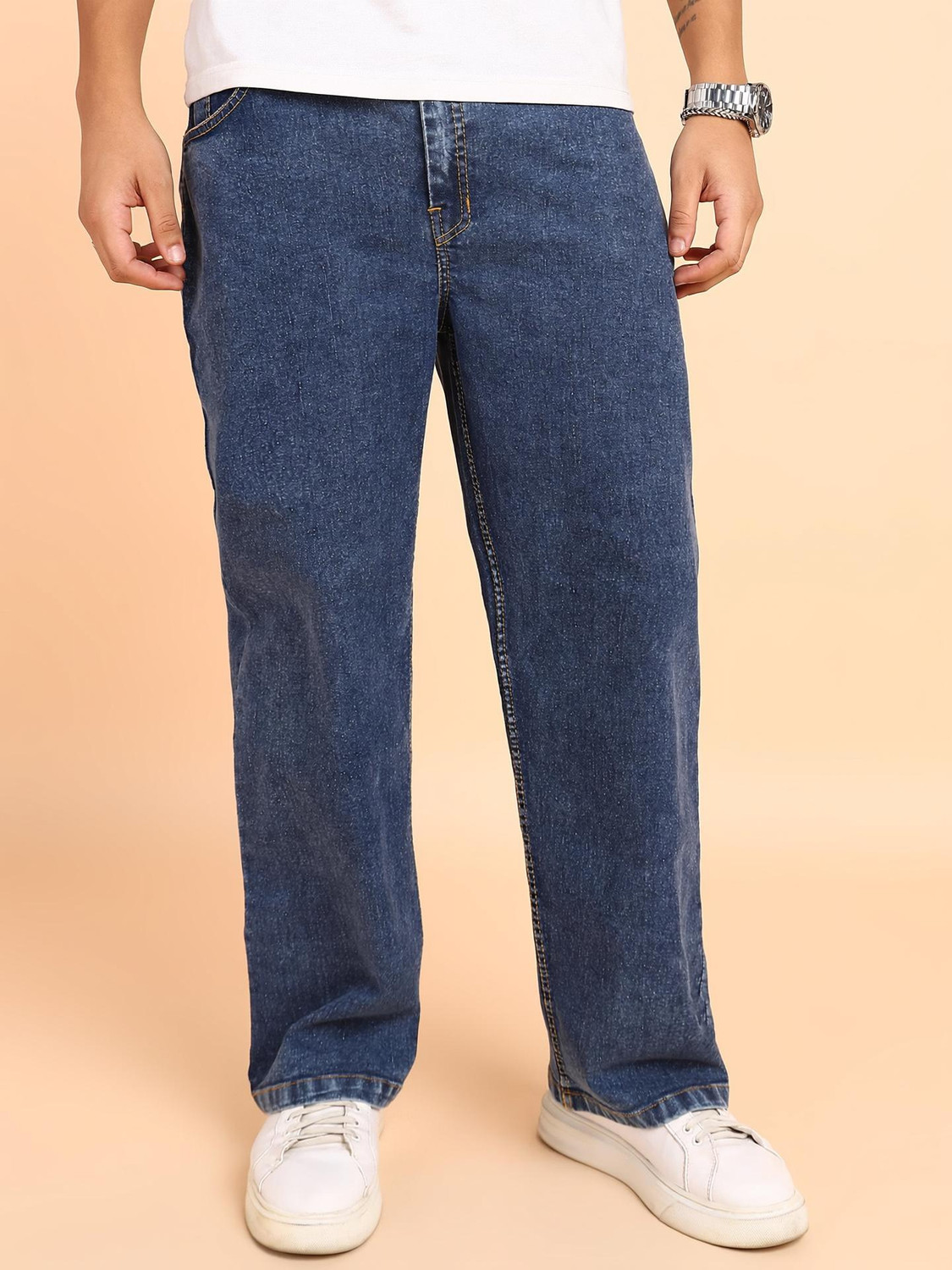 MONTREZ Men Straight Fit Mid Rise Blue Jeans - Image 1