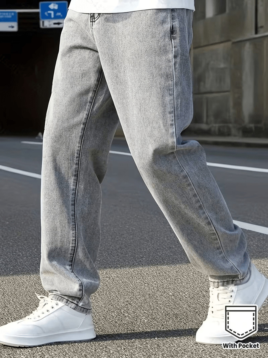 No Buddy Straight Fit Men Grey Jeans - Image 1
