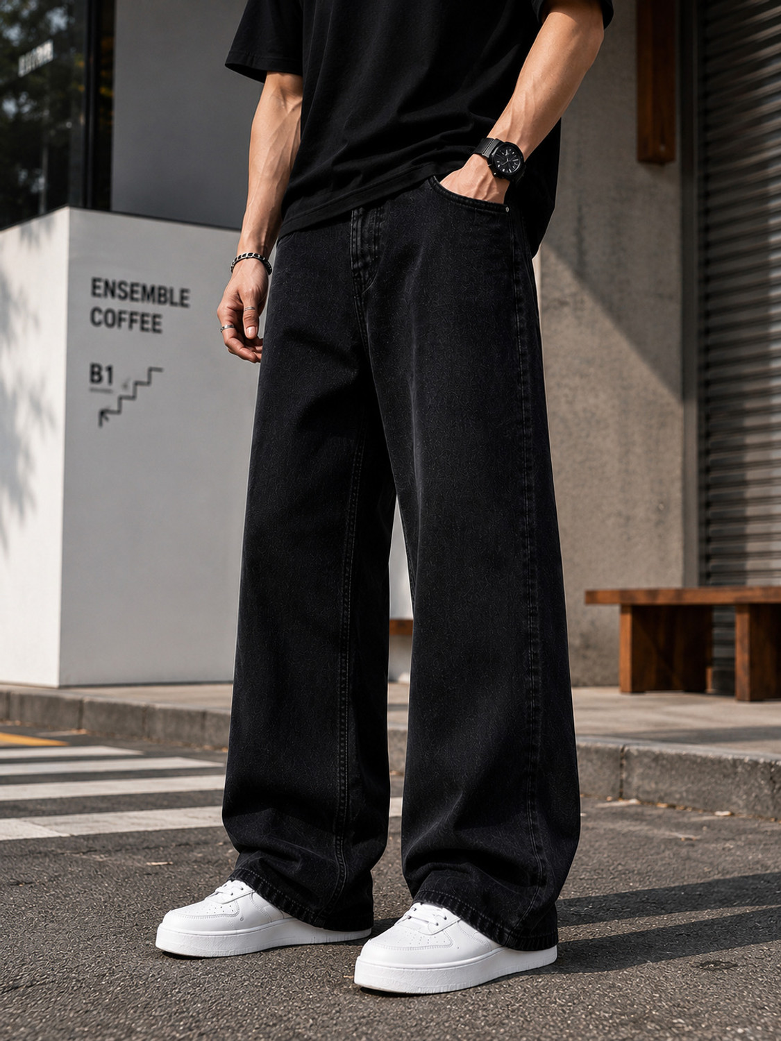 AzureAttire Men Straight Fit Mid Rise Black Jeans - Image 1