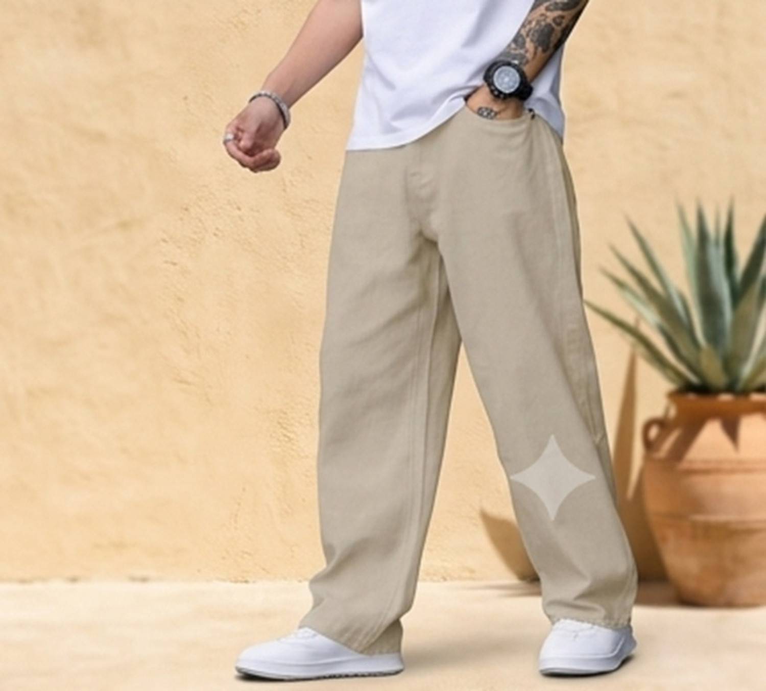 CABRRR Men Regular Mid Rise Beige Jeans - Image 1