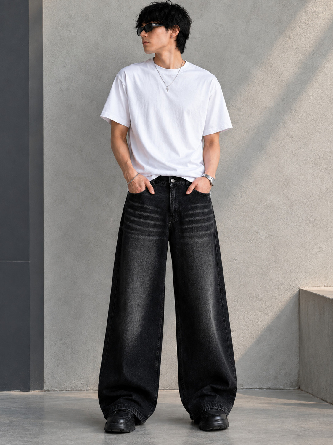 9XDenims Men Baggy Fit Mid Rise Black Jeans - Image 1