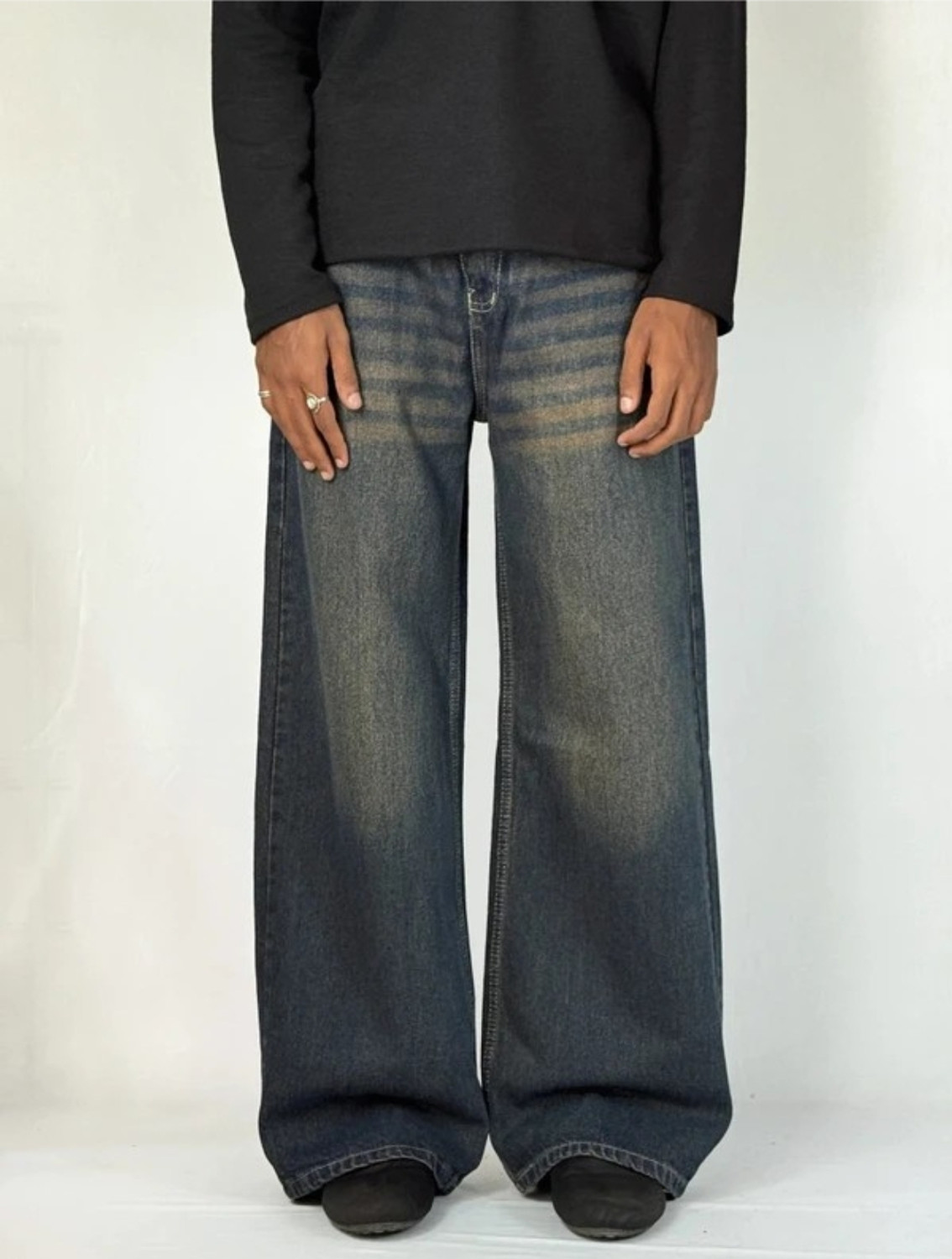 U4Denim Men Wide Leg High Rise Dark Blue Jeans - Image 1