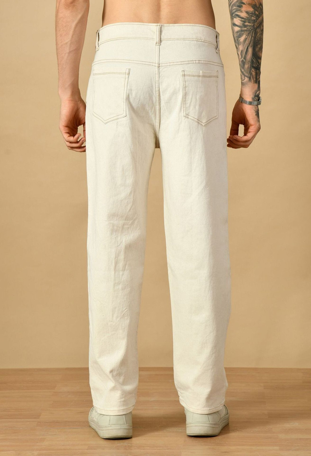 FLEECRANE Men Relaxed Fit Mid Rise Beige Jeans - Image 1
