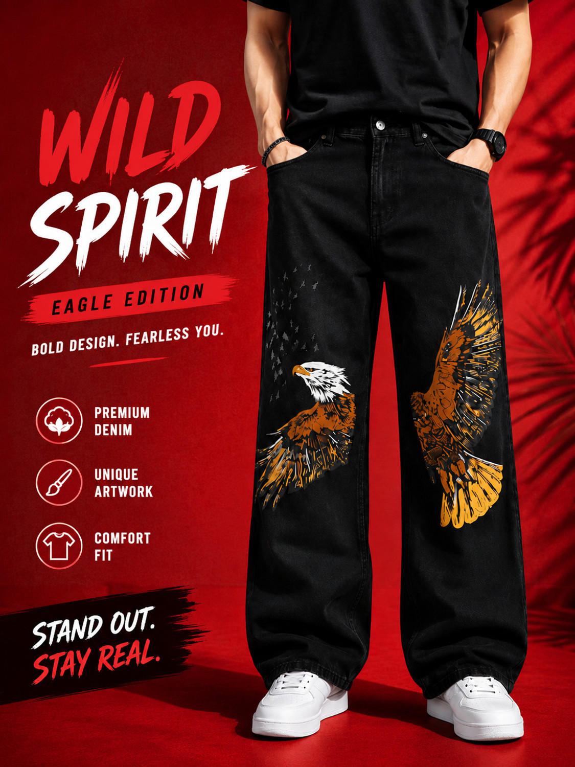 yanger boys Men Straight Fit Mid Rise Black Jeans - Image 1