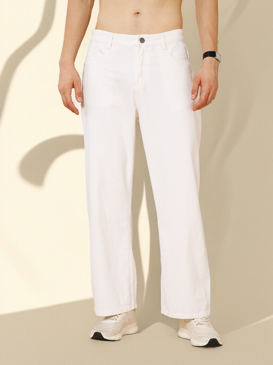 STUDIO NEXX Men Loose Fit Mid Rise White Jeans - Image 1