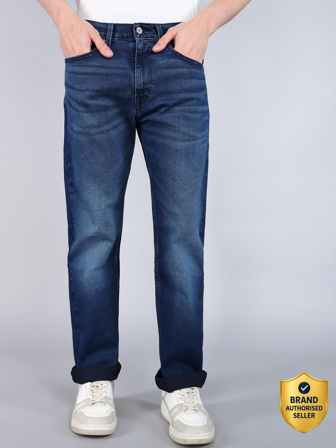 LEVI'S Men Straight Fit Mid Rise Dark Blue Jeans - Image 1