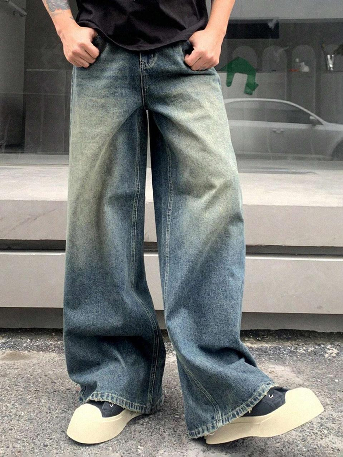 H&H Men Wide Leg Mid Rise Blue Jeans - Image 1