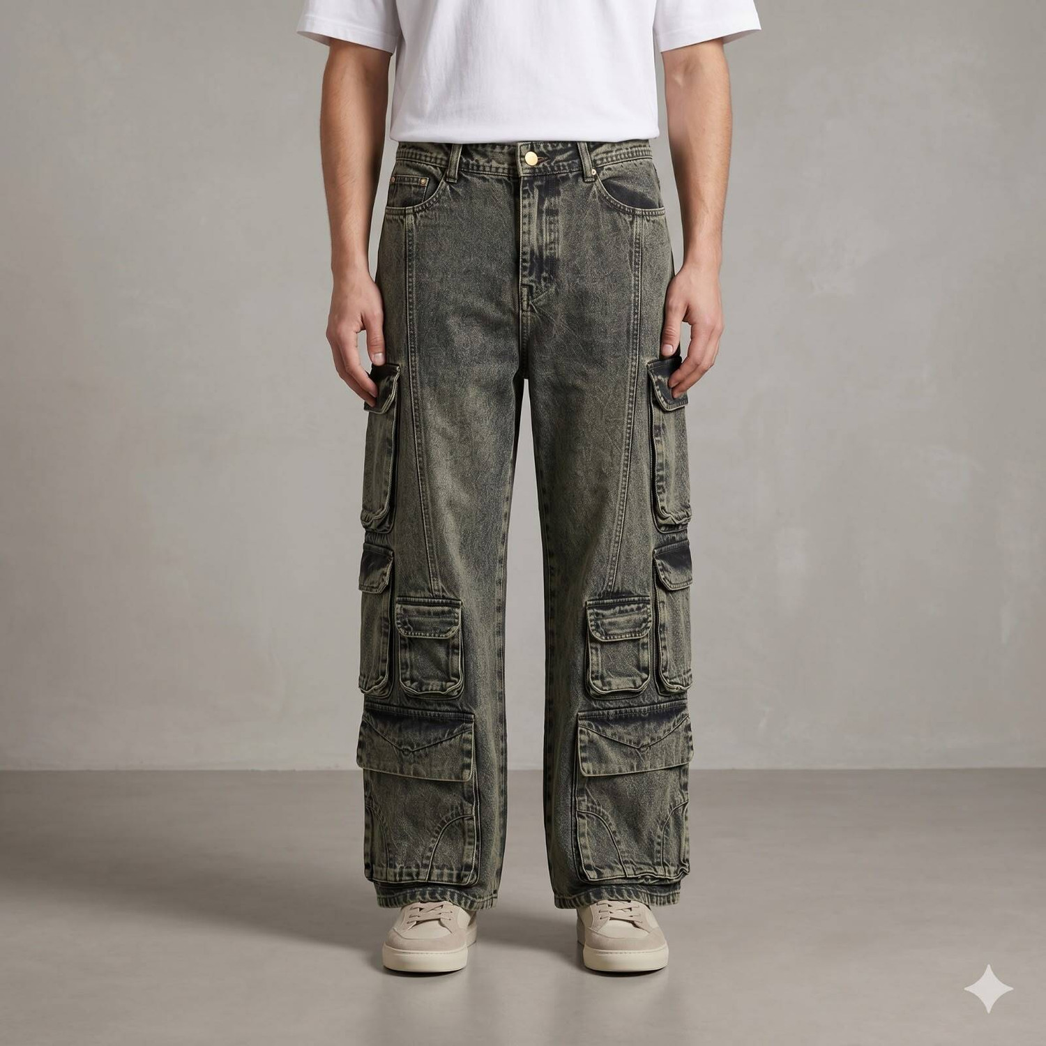 IBB Men Baggy Fit Mid Rise Green Jeans - Image 1