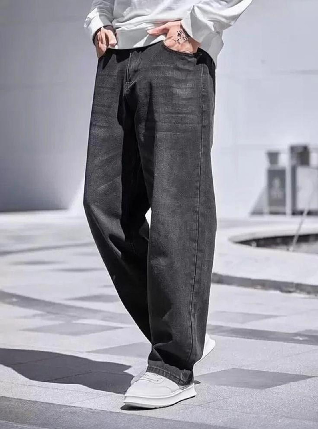 DENIM FIT Men Loose Fit Mid Rise Grey Jeans - Image 1