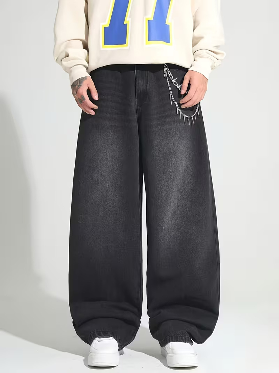 sejvan Men Wide Leg Mid Rise Black Jeans - Image 1