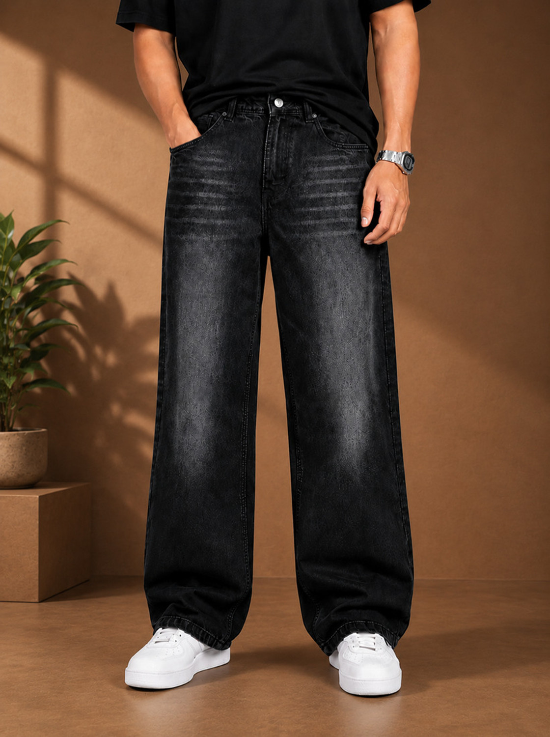 BLACK REY Men Straight Fit Mid Rise Black Jeans - Image 1