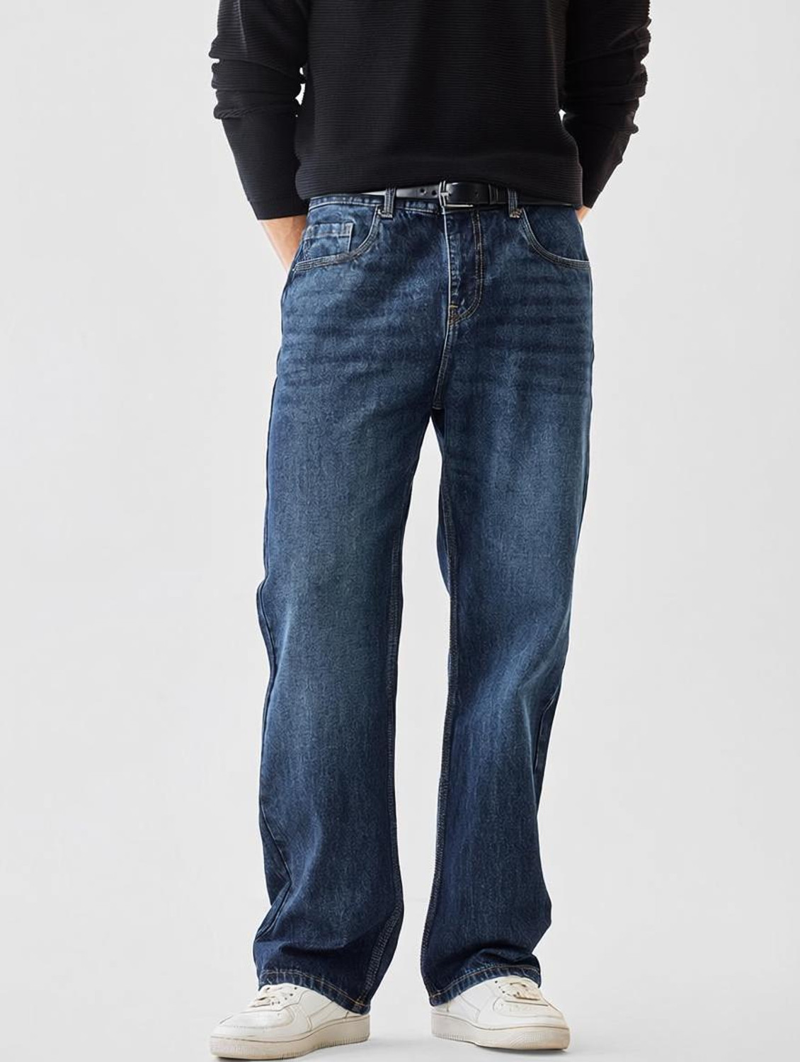 Snitch Men Straight Fit Mid Rise Dark Blue Jeans - Image 1