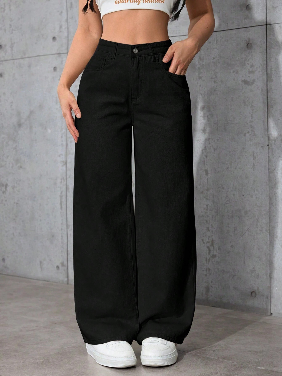 MERCEL Women Wide Leg High Rise Black Jeans - Image 1