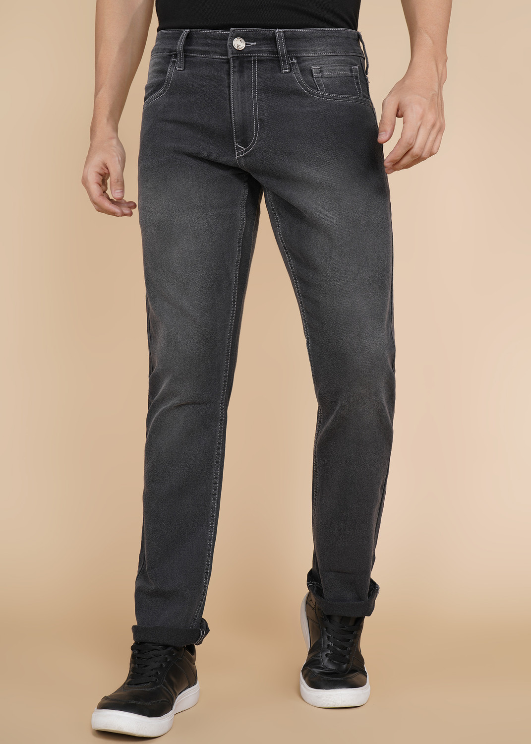 WROGN Men Straight Fit Mid Rise Grey Jeans - Image 1