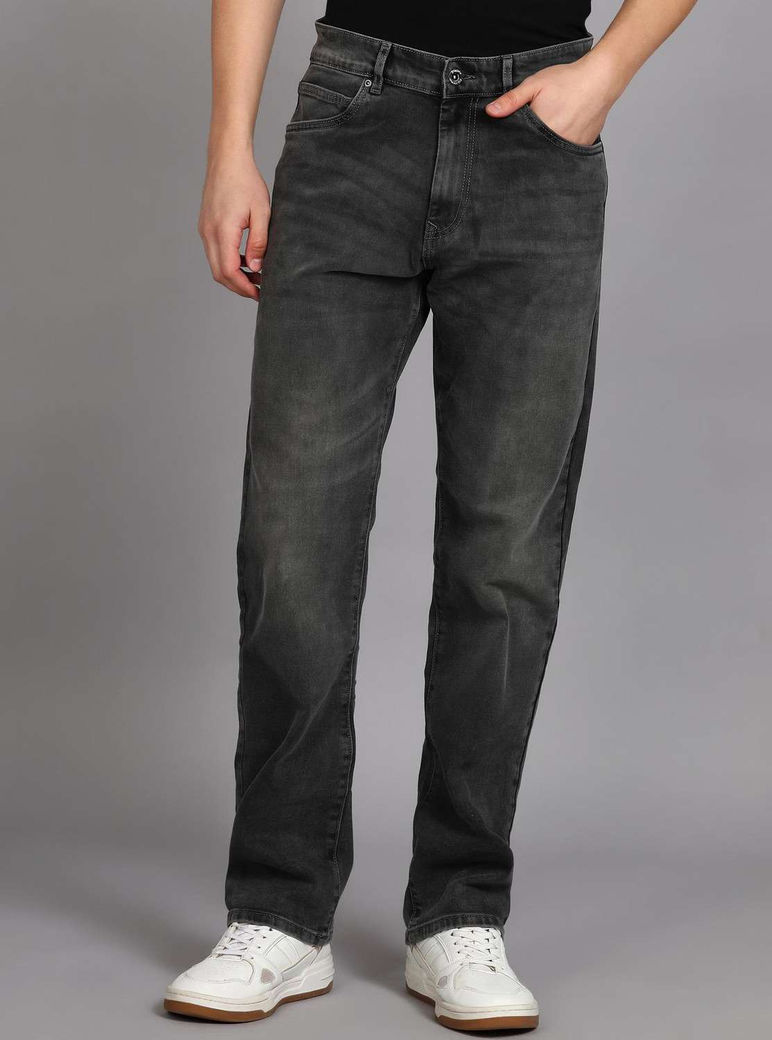 MUFTI Men Straight Fit Mid Rise Black Jeans - Image 1
