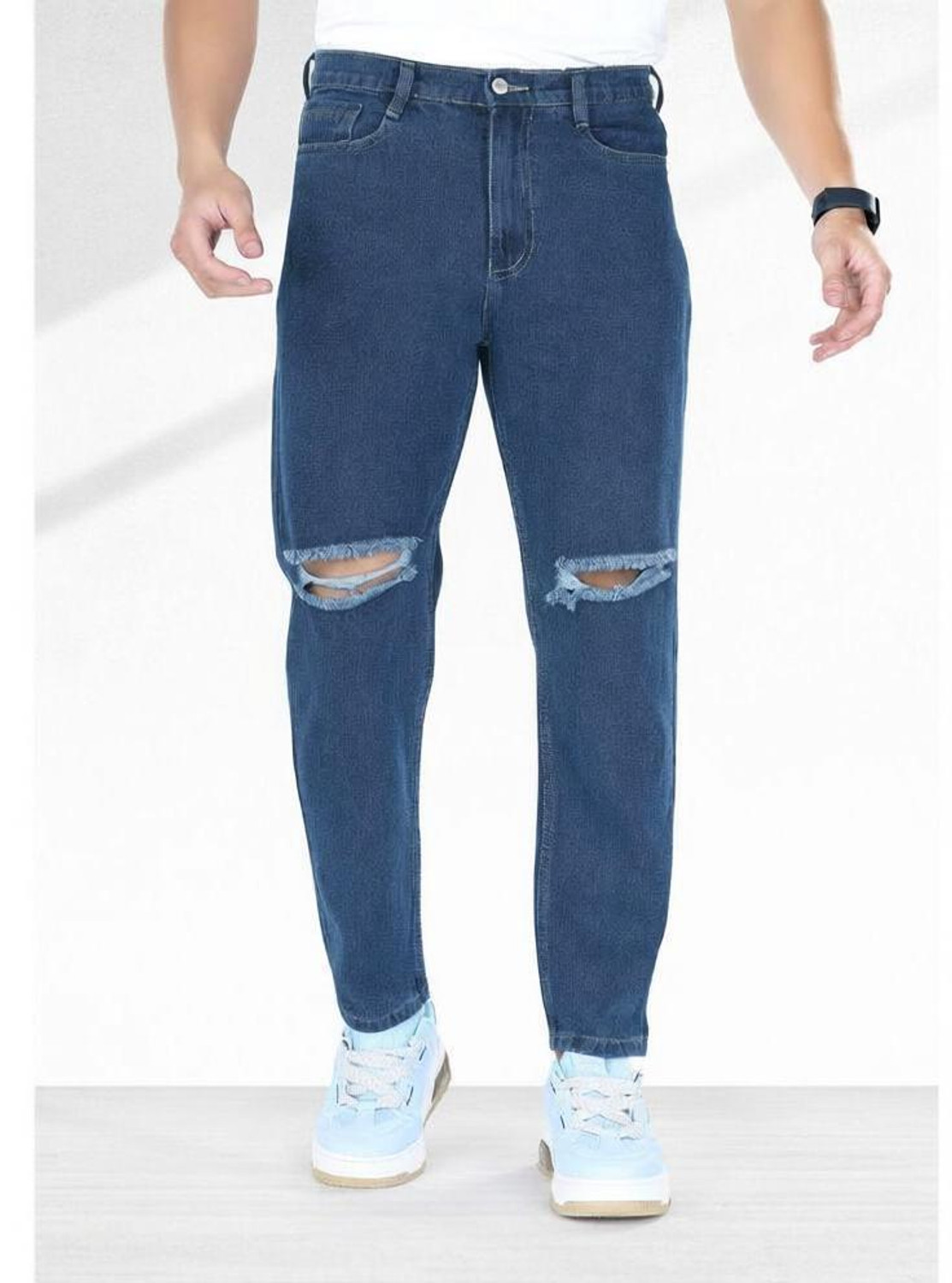 M Q Denim Men Straight Fit Mid Rise Dark Blue Jeans - Image 1