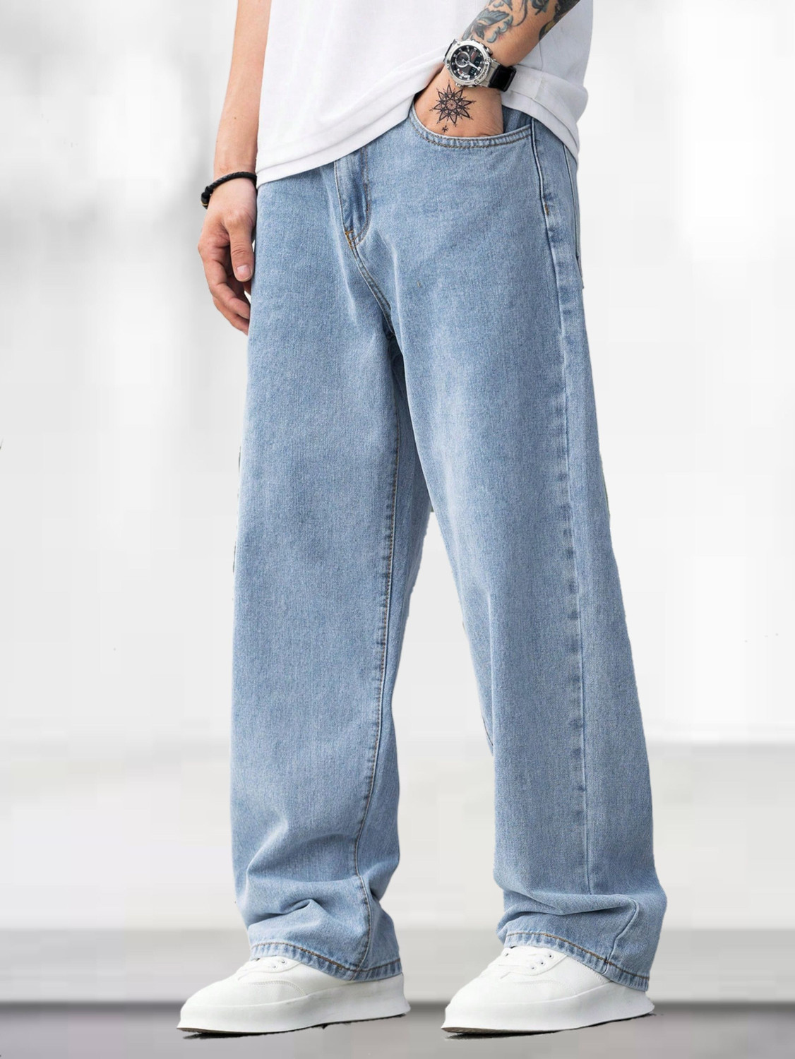 SHINIK Men Loose Fit Mid Rise Light Blue Jeans - Image 1
