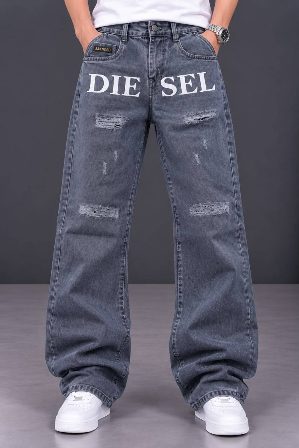Sayra Ecom Men Baggy Fit Mid Rise Grey Jeans - Image 1