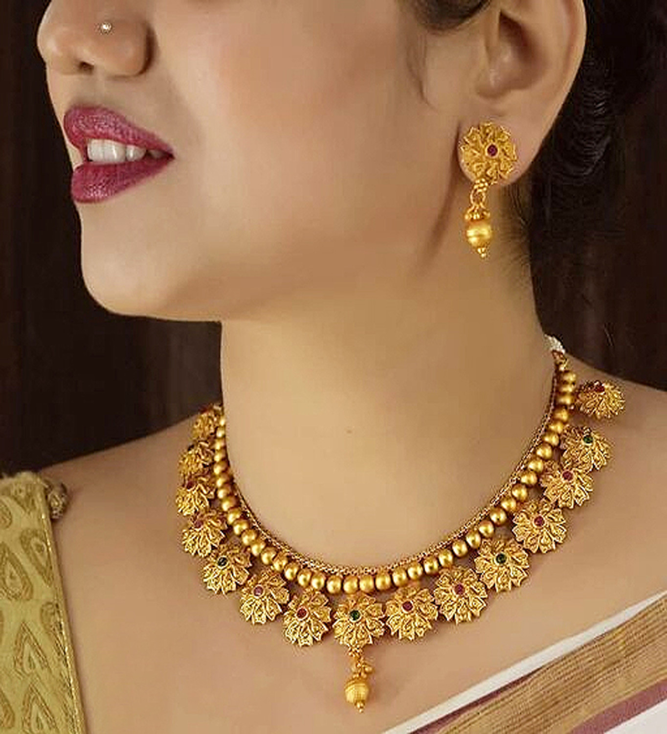 Aadesh Creation Brass Gold-plated Multicolor Jewel Set (Pack of 1) - Image 1
