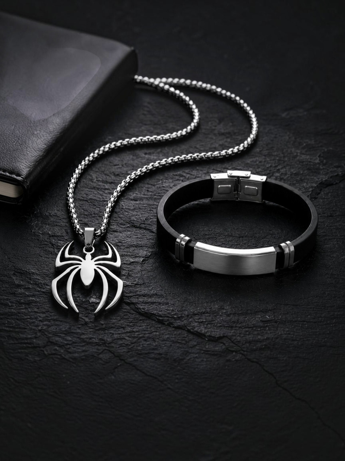 kazare Alloy Rhodium Silver Black Jewel Set (Pack of 2) - Image 1