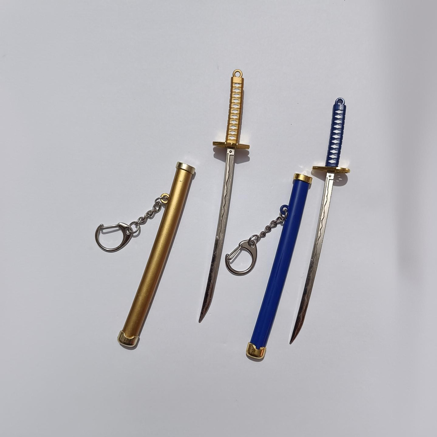 Mini Katana Sword Keychain Set Pack of 2 (Gold & Blue) - Image 1