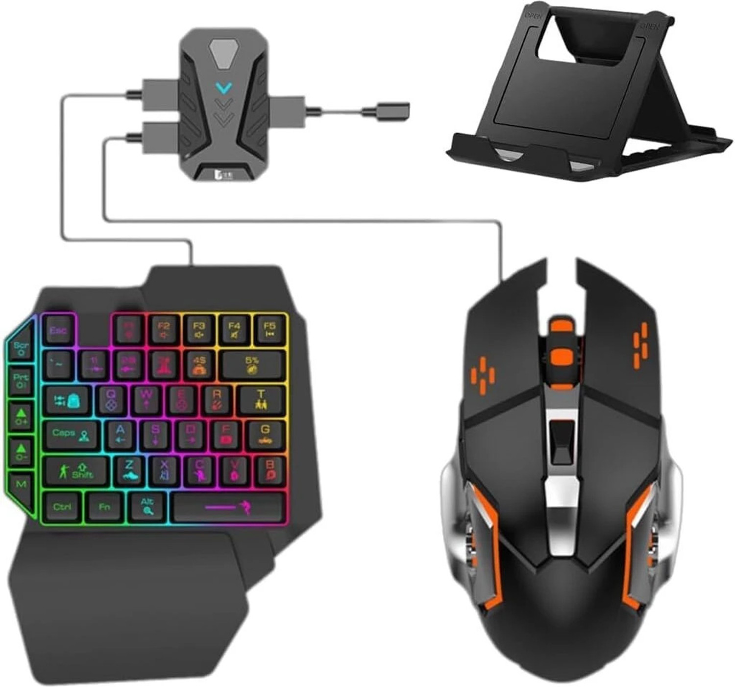 BCG 4 in 1 Mobile Game Combo Pack with RGB Mini Gaming Keyboard & Mouse Bluetooth Handheld Gaming Keyboard Compatible with Desktop, Laptop, Tablet (Multicolor) - Image 1