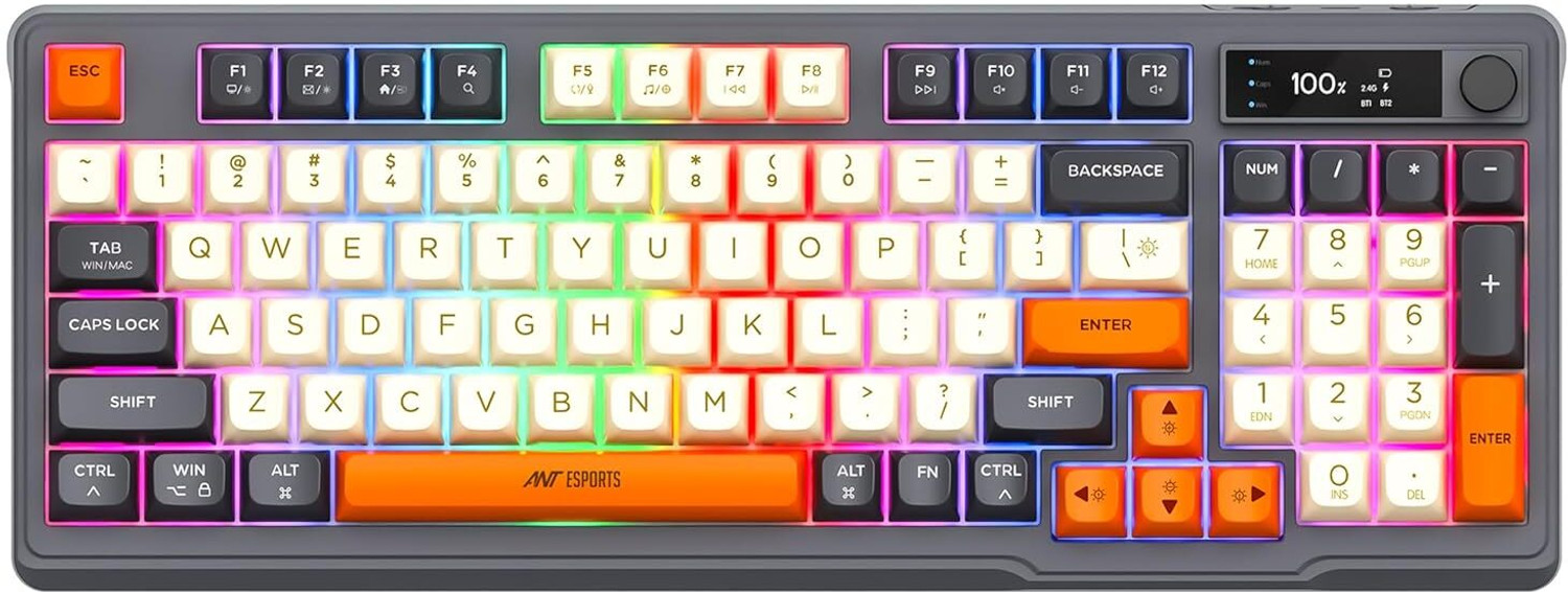 Ant Esports MK801 V2 Wireless Standard Gaming Keyboard Compatible with Desktop, Laptop, Mac with Ergonomic Desktop Design (Grey, Beige, Orange) - Image 1
