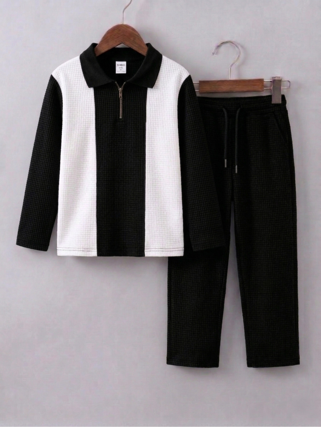 Try This Boys Casual T-shirt Track Pants (Black, White) - Image 1