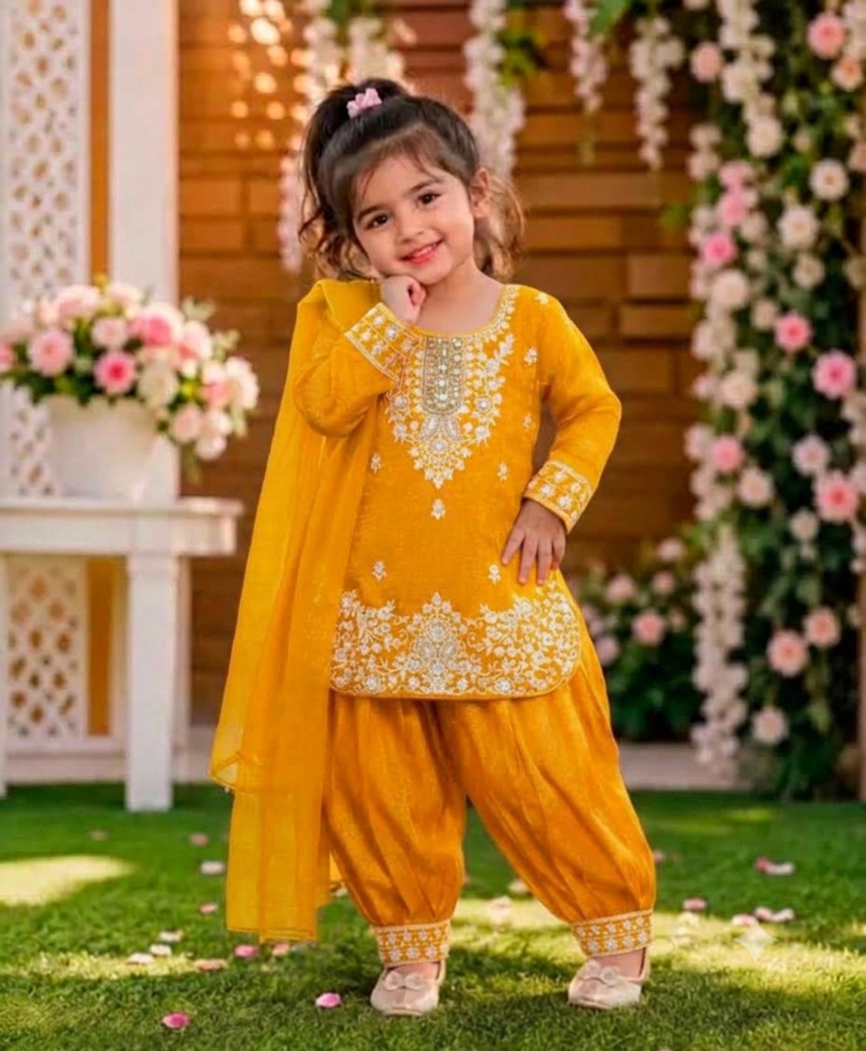 ABLASKAR FASHION Girls Festive & Party Kurti, Patiala and Dupatta Set (Yellow Pack of 1) - Image 1