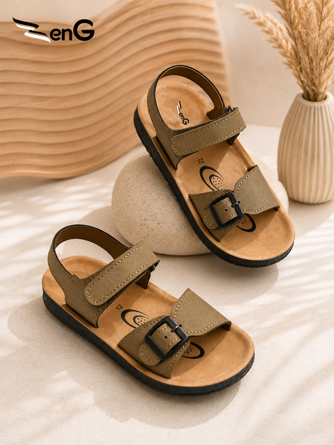 ZenG Strap Thong Sandals for Kids (Green, 3.5-4 Years) - Image 1