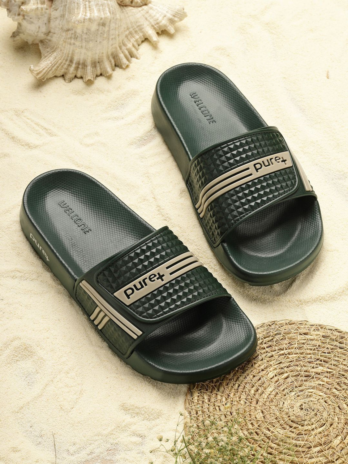 WELCOME Boys & Girls Slip On Slipper Flip Flop (Green , 8-9 Years) - Image 1