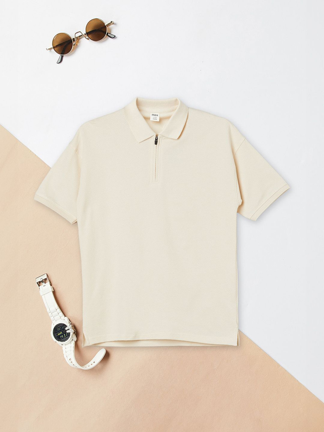 MAX Boys Solid Pure Cotton Regular T Shirt (Beige, Pack of 1) - Image 1