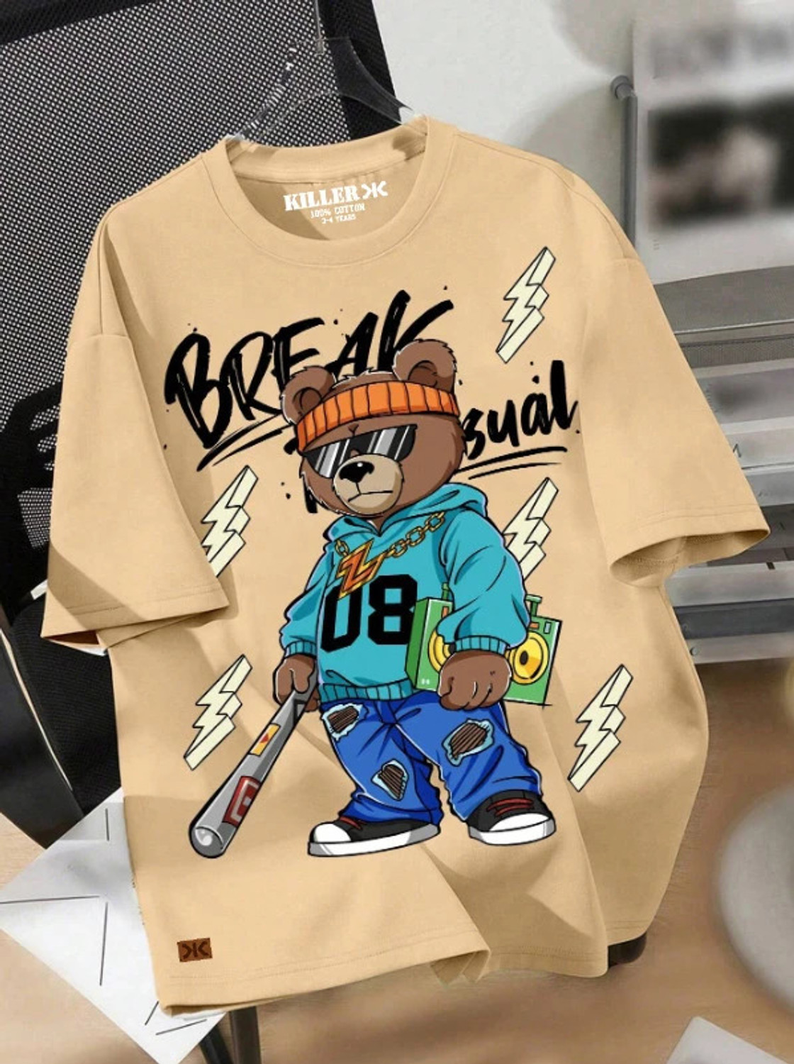 KILLER Printed Pure Cotton Regular T-Shirt (Beige, Pack of 1) - Image 1