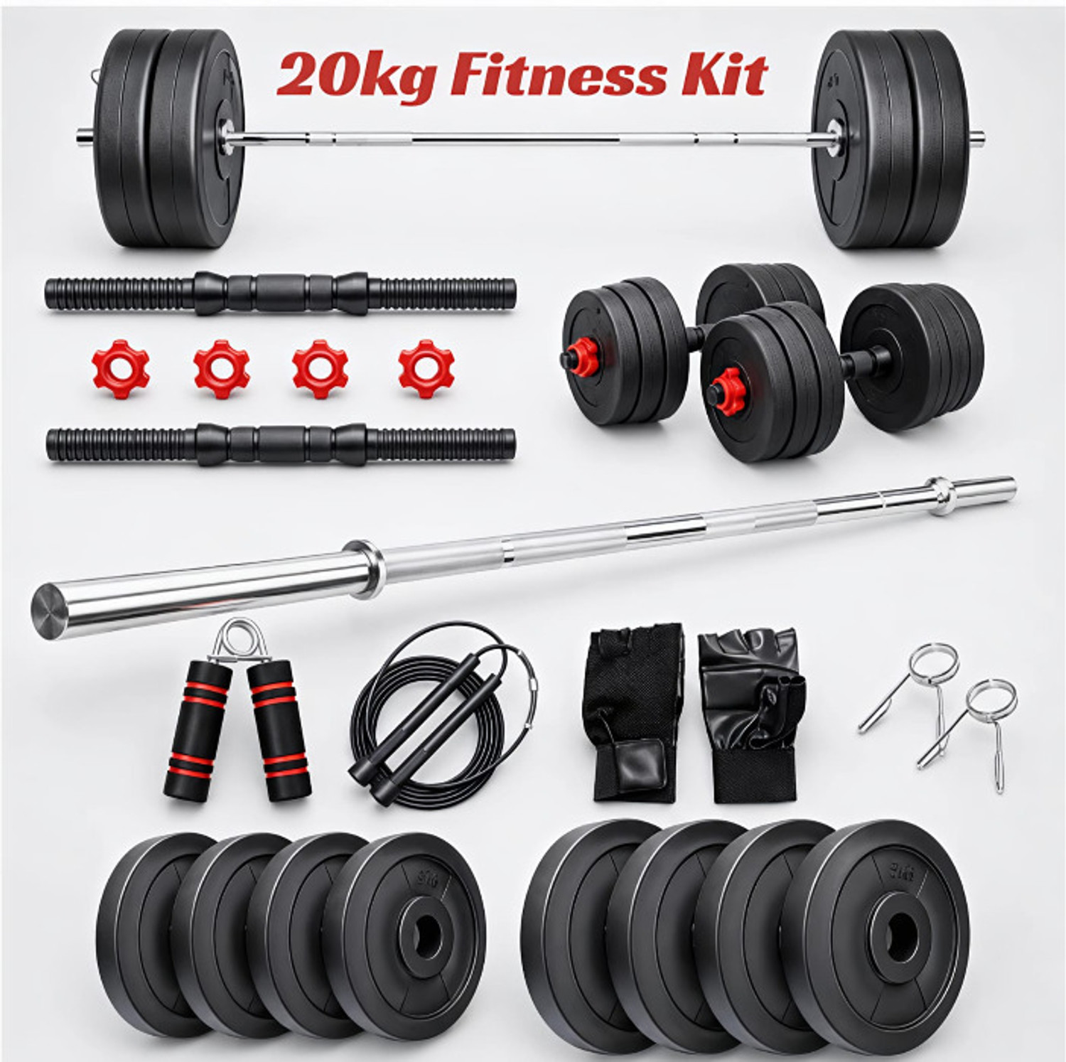 BELLATRIX X 20 kg FITNESS Home Dumbbell Kit + 3ft straight Rod + Gym Accessories Home Gym Black Bar & Plate Combo (20 kg) - Image 1