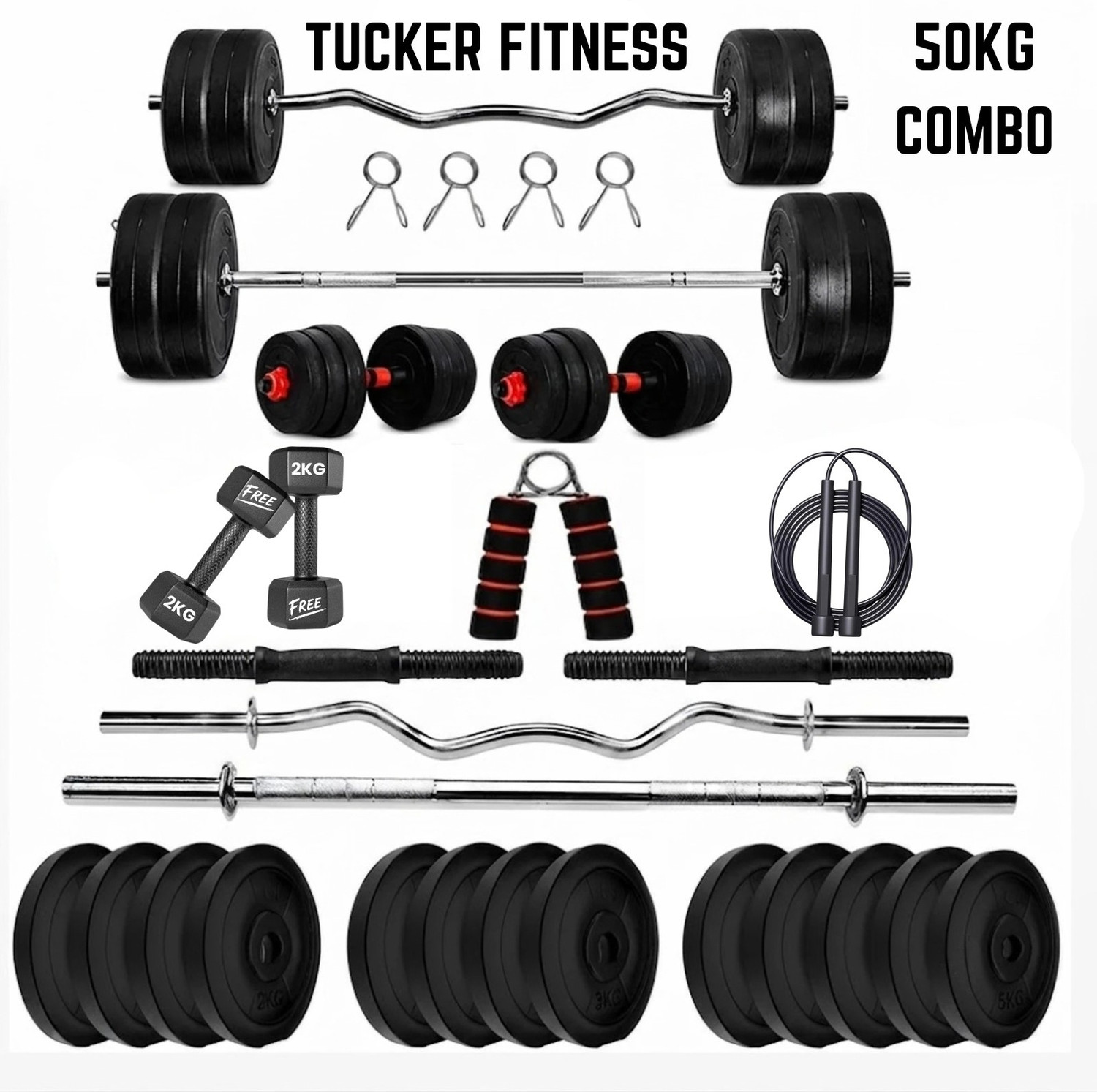 TUCKER FITNESS 50kg Combo Plate Set with Rods and Dumbbells - Image 1