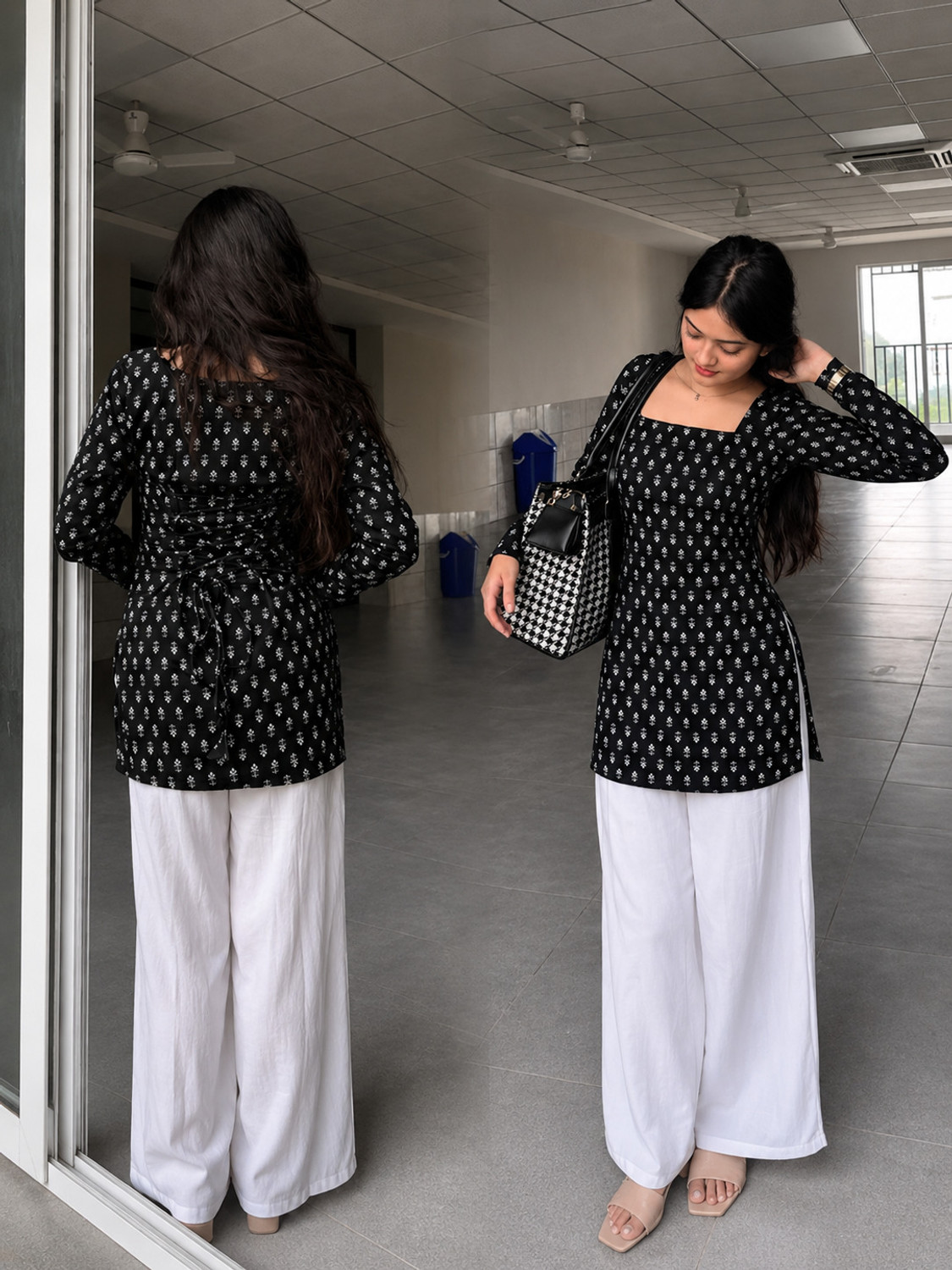 Chhapainama fashion Printed Cotton Blend Straight Kurta for Women (Black, White) - Image 1