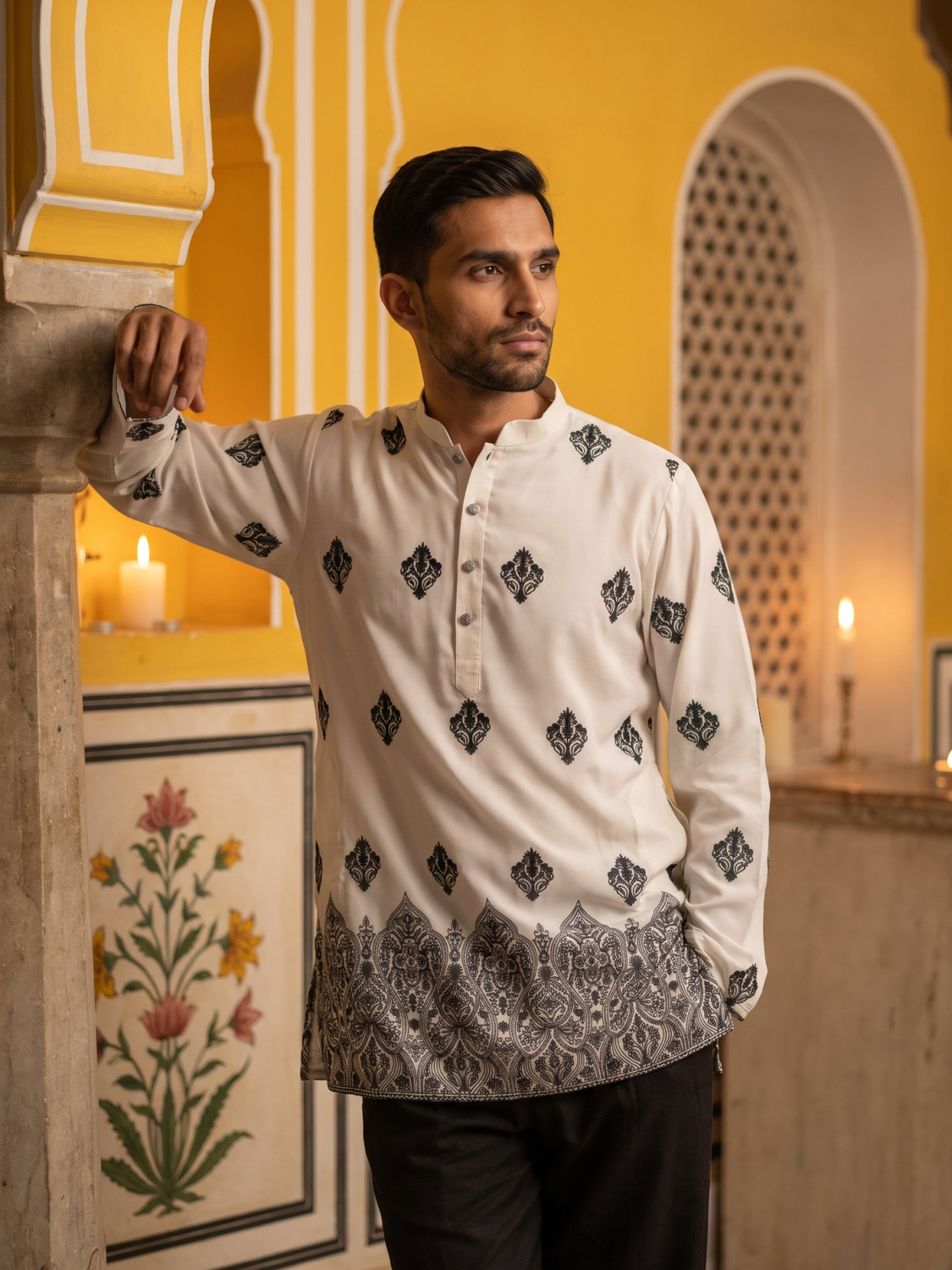 Jompers Printed Cotton Blend Straight Kurta for Men (White) - Image 1