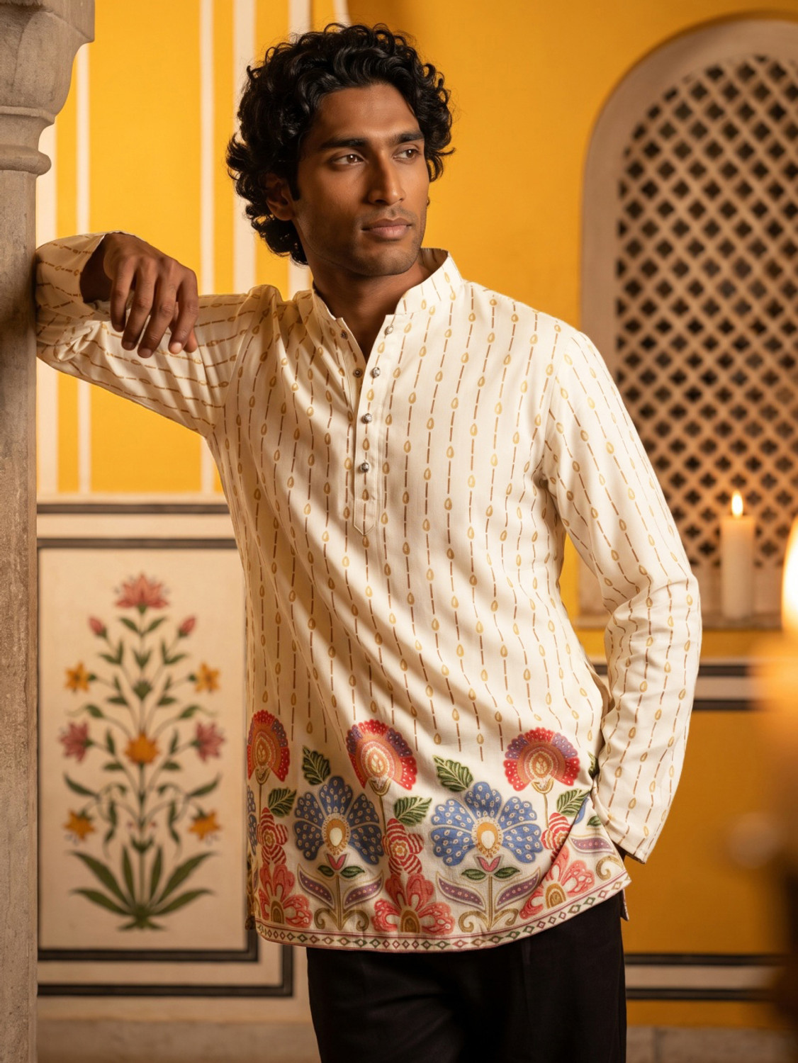 Jompers Printed Cotton Blend Straight Kurta for Men (White) - Image 1