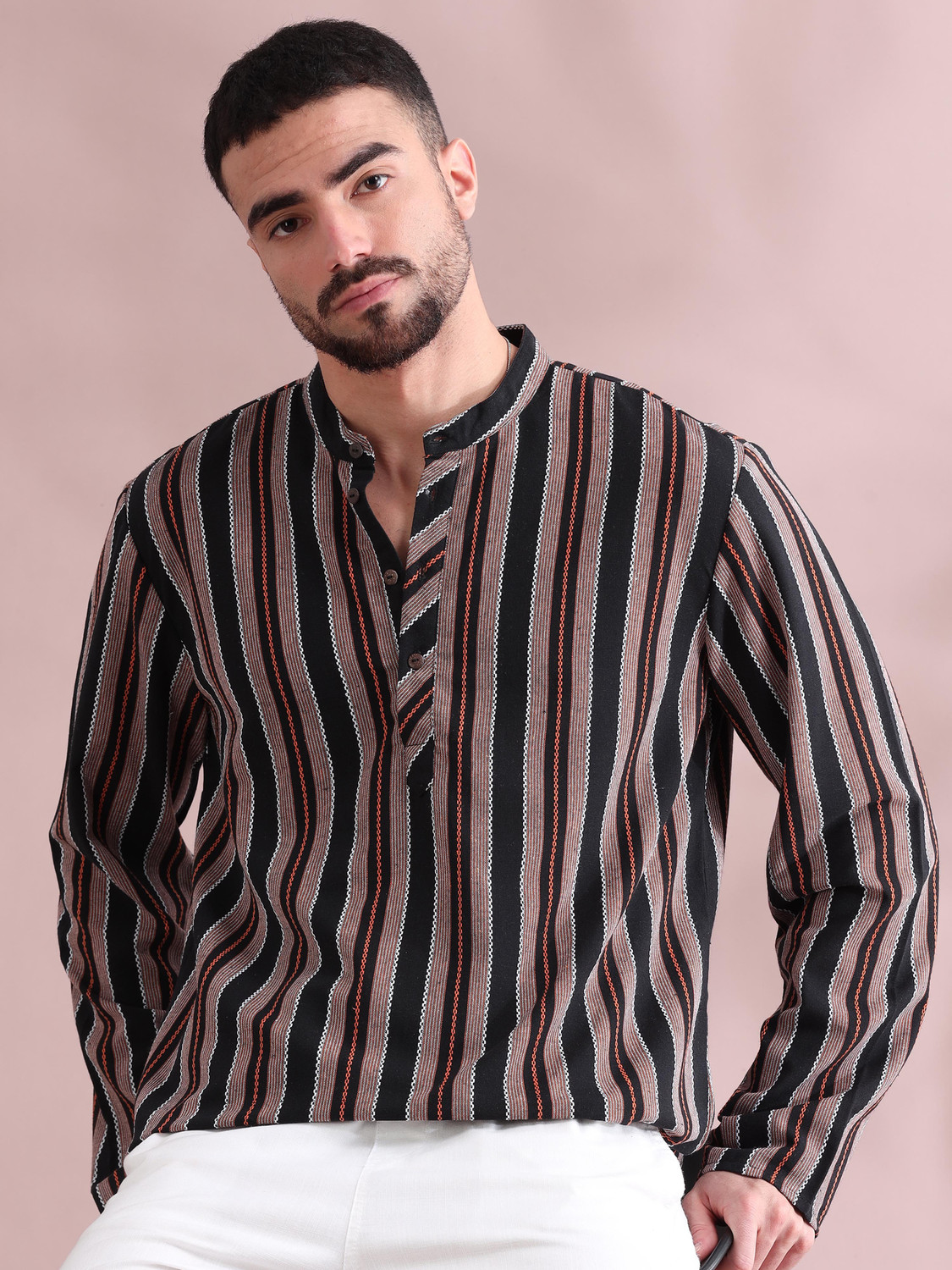 Filori Striped Pure Cotton Straight Kurta (Multicolor) - Image 1