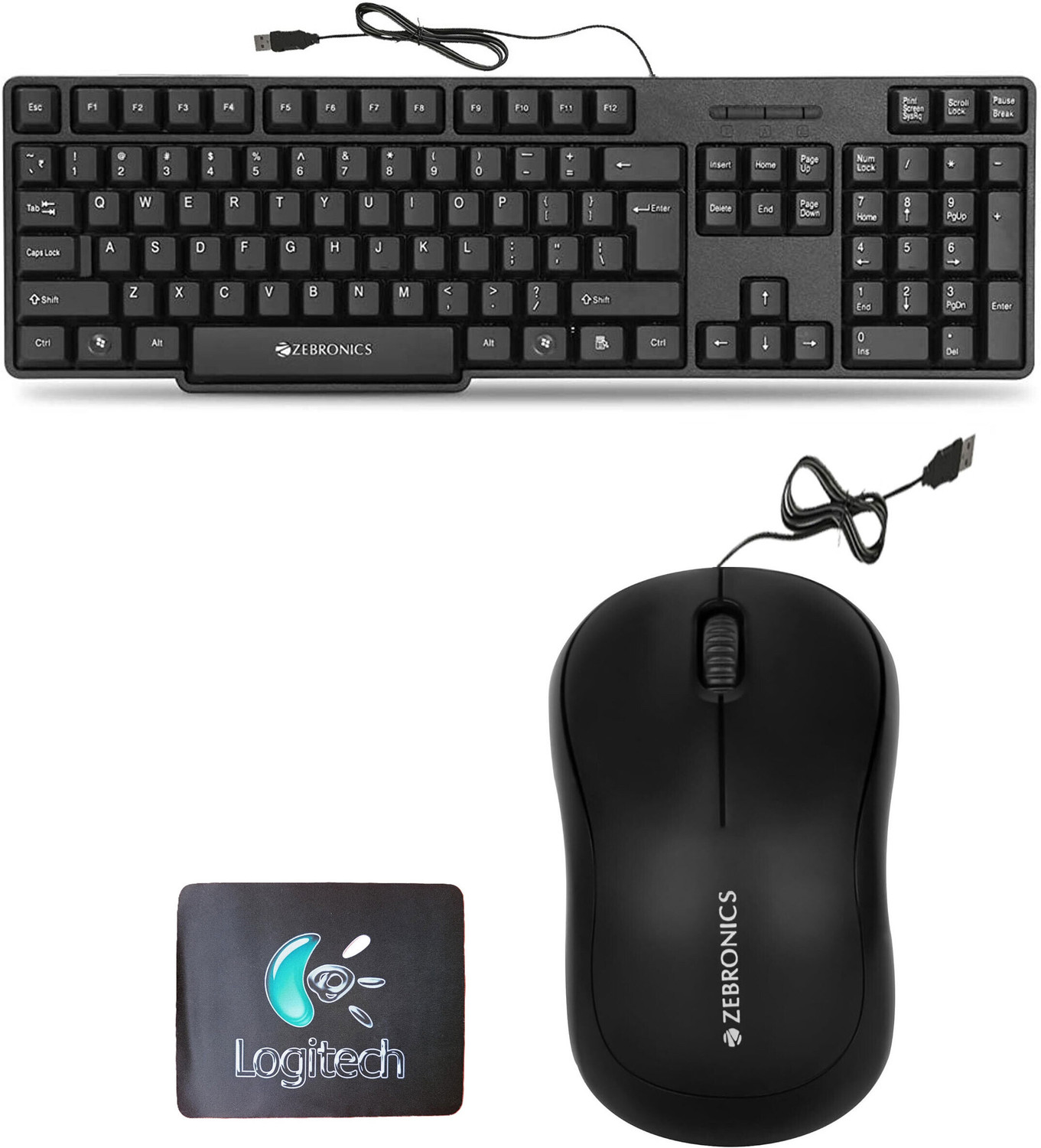 ZEBRONICS K20 Keyboard, Comfort Mouse, MousePad (Set of 3). Combo Set (Multicolor) - Image 1