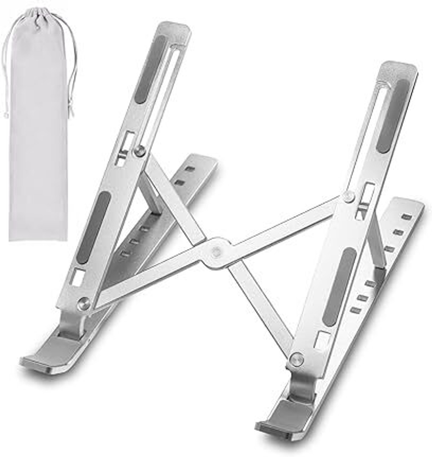 Offtrot Aluminum Alloy Adjustable Portable Foldable Laptop Stand Aluminium Rotatable Laptop Stand with Adjustable Height Compatible with 40 - 44cm Laptops (Silver) - Image 1