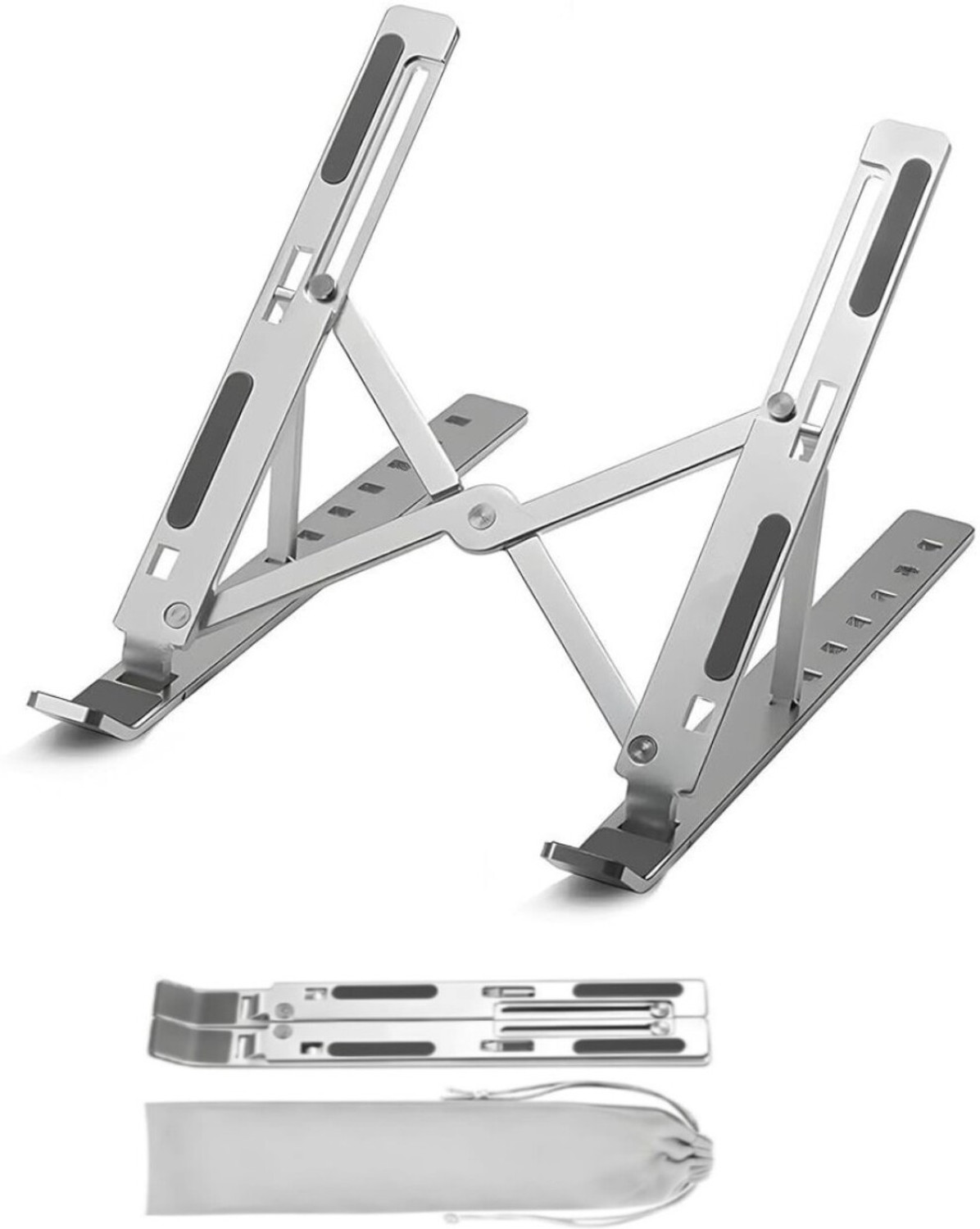 Frodiox Aluminum 6 Adjustable Foldable Portable Laptop Stand Desktop Tablet Stand FR24 Aluminium Rotatable Laptop Stand with Adjustable Height Compatible with Universal Laptops (Silver) - Image 1