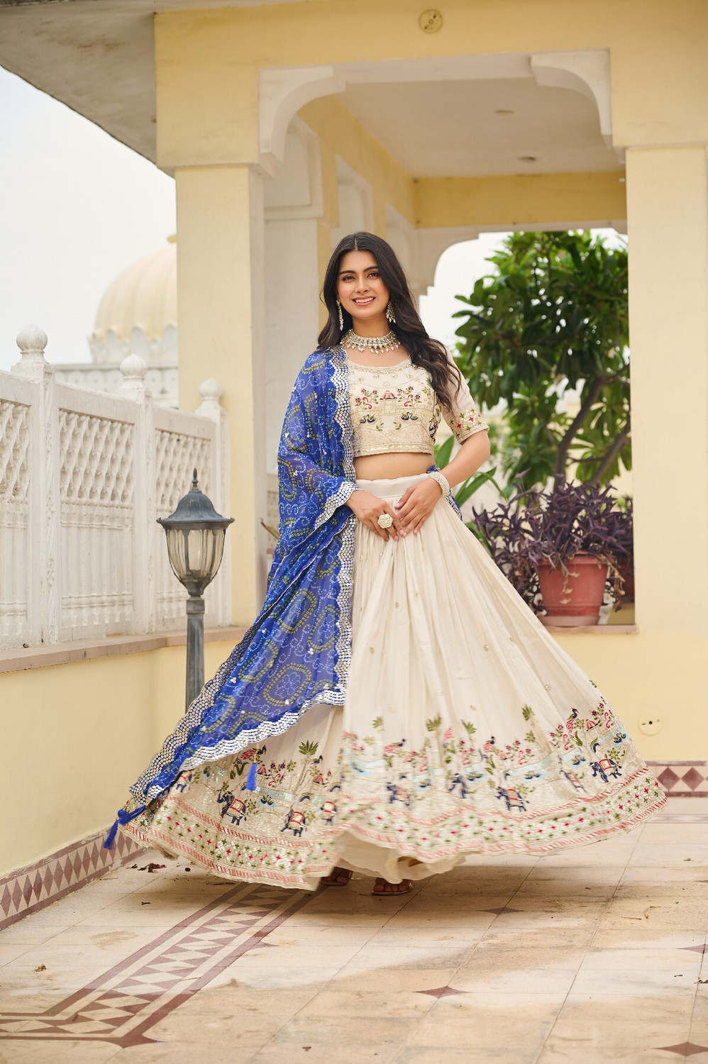 Dresser Embroidered Stitched Lehenga & Crop Top (Blue) - Image 1