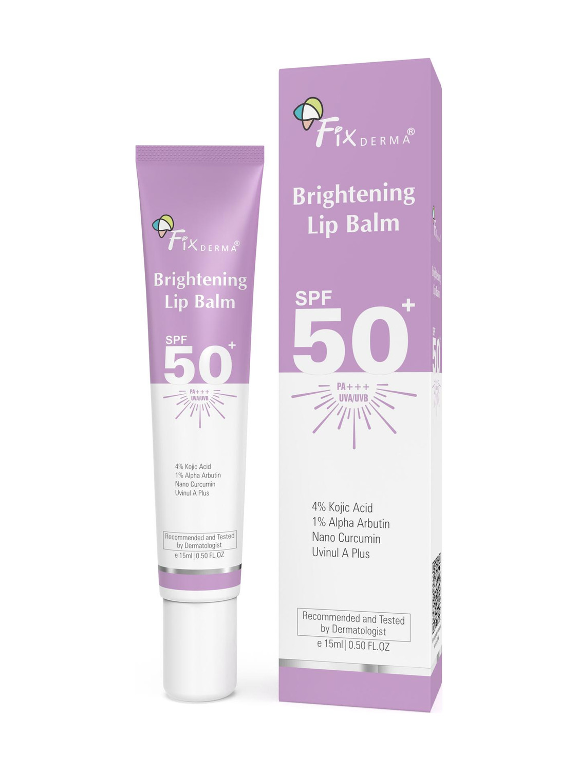 Fixderma SPF 50+ Lip Balm PA+++ 4% Kojic Acid Brightening Lip Balm with 1% Alpha Arbutin Coconut (Pack of: 1, 15 g) - Image 1
