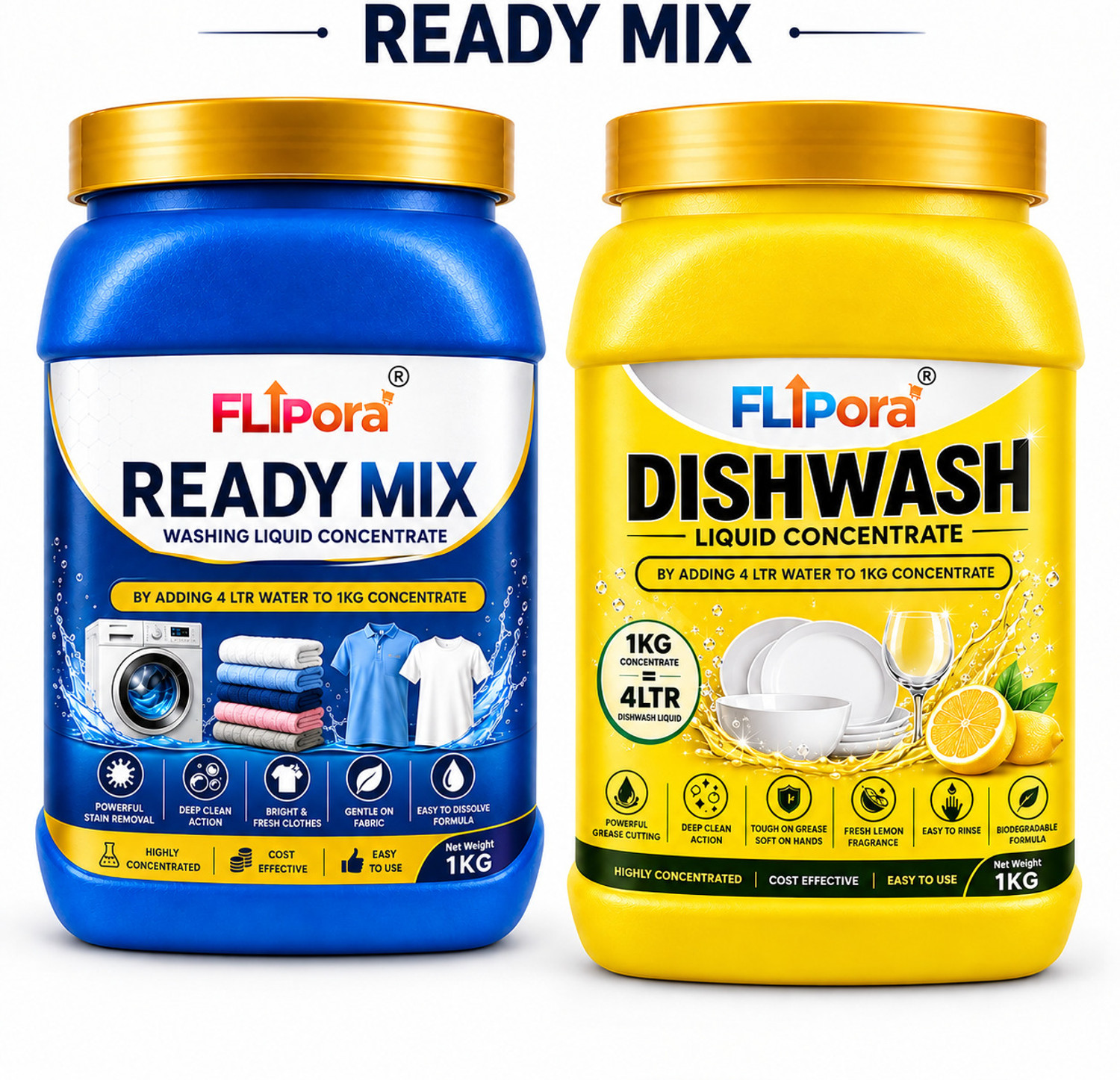 FLIPORA Detergent Liquid & Dishwash Gel Combo (2 x 1 kg) - Image 1