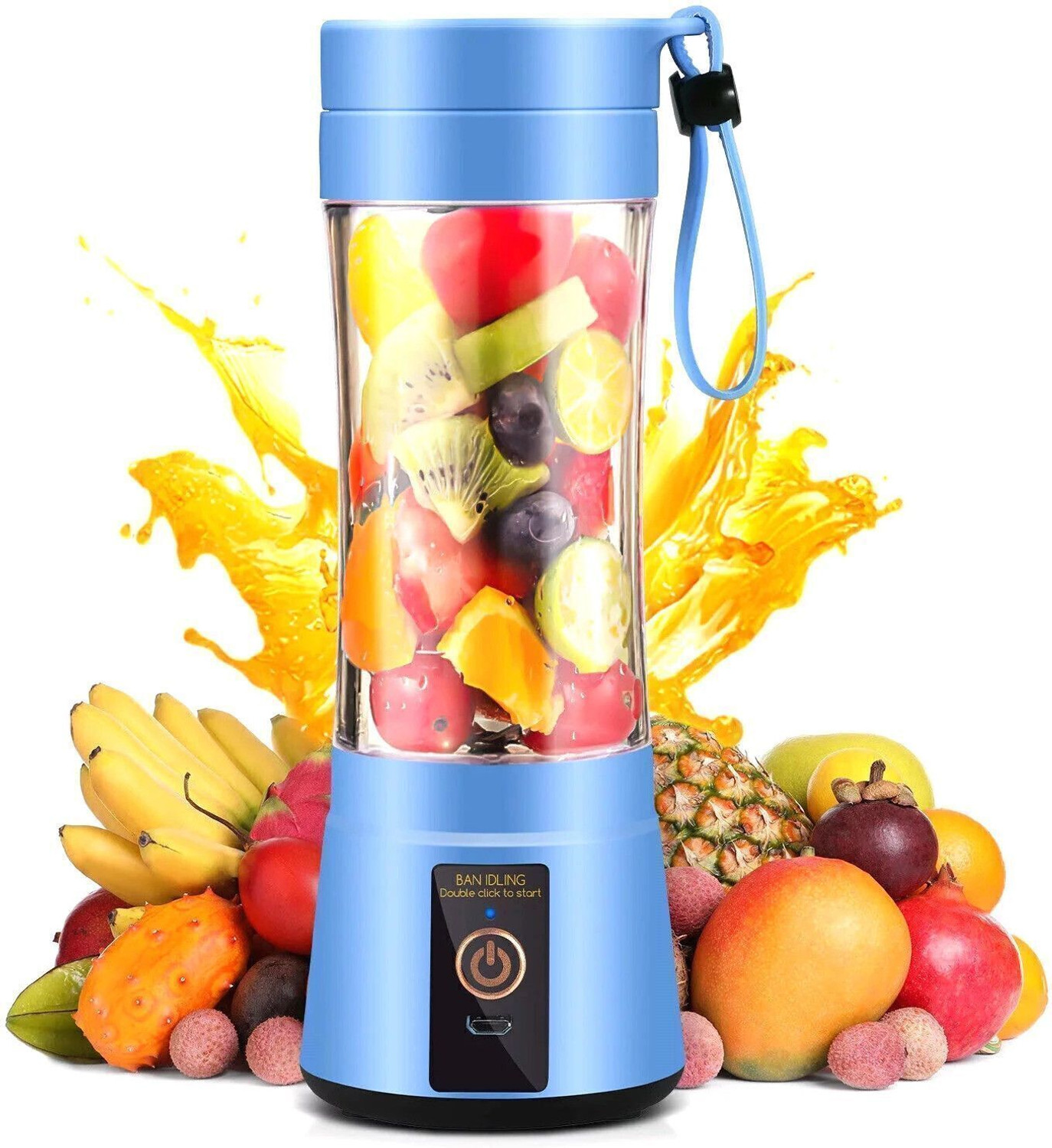 Fitzera Electric Fruit Juicer Maker USB Rechargeable Mini Juicer Mixer GrinderSS2 350 W Juicer Mixer Grinder (Electric Fruit Juicer Maker USB Rechargeable Mini Juicer Mixer GrinderSS2 | 1 Jar | Blue) - Image 1