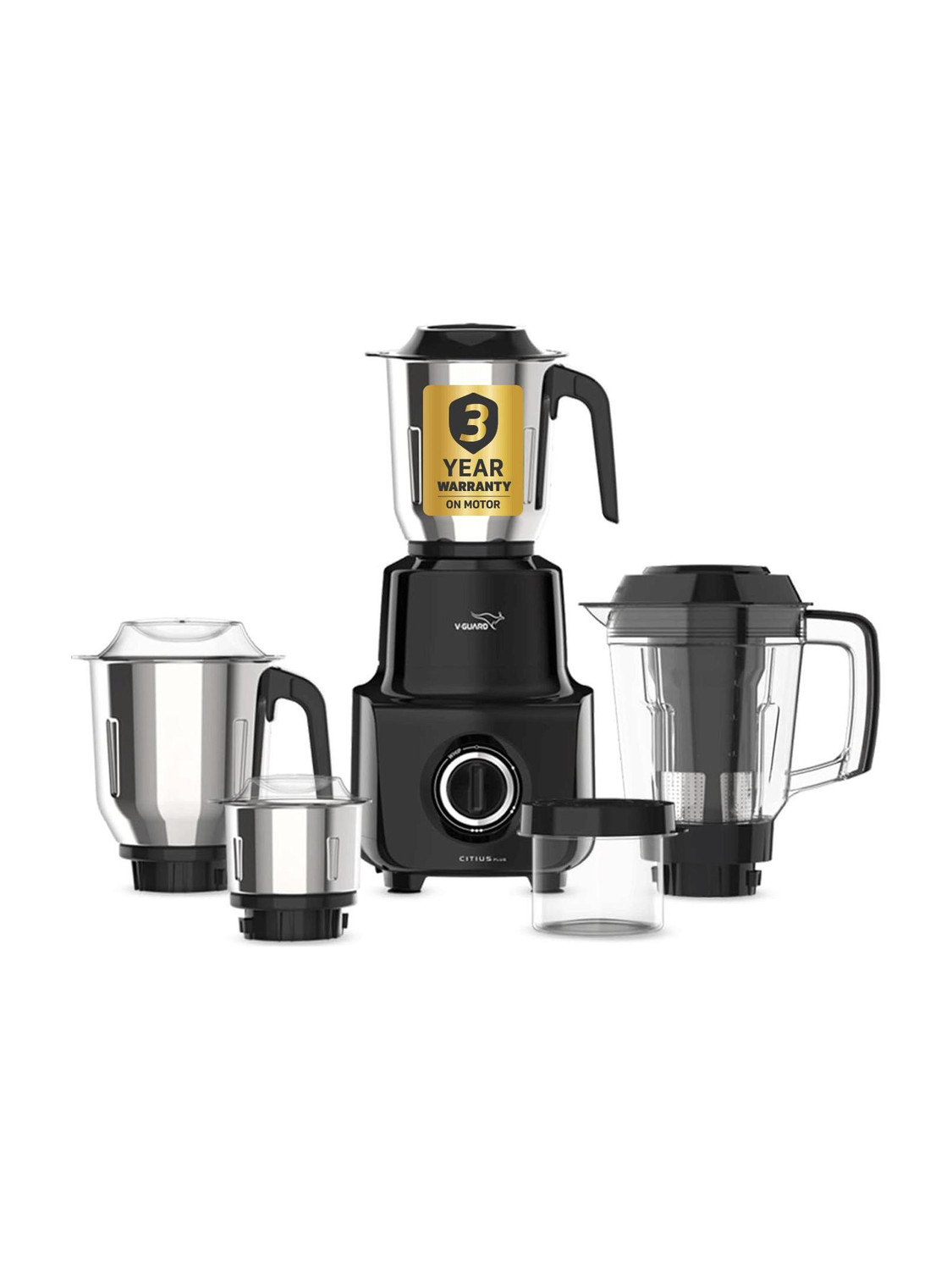V-Guard Citius Plus 750W Mixer Grinder, 5 Jars, Black - Image 1