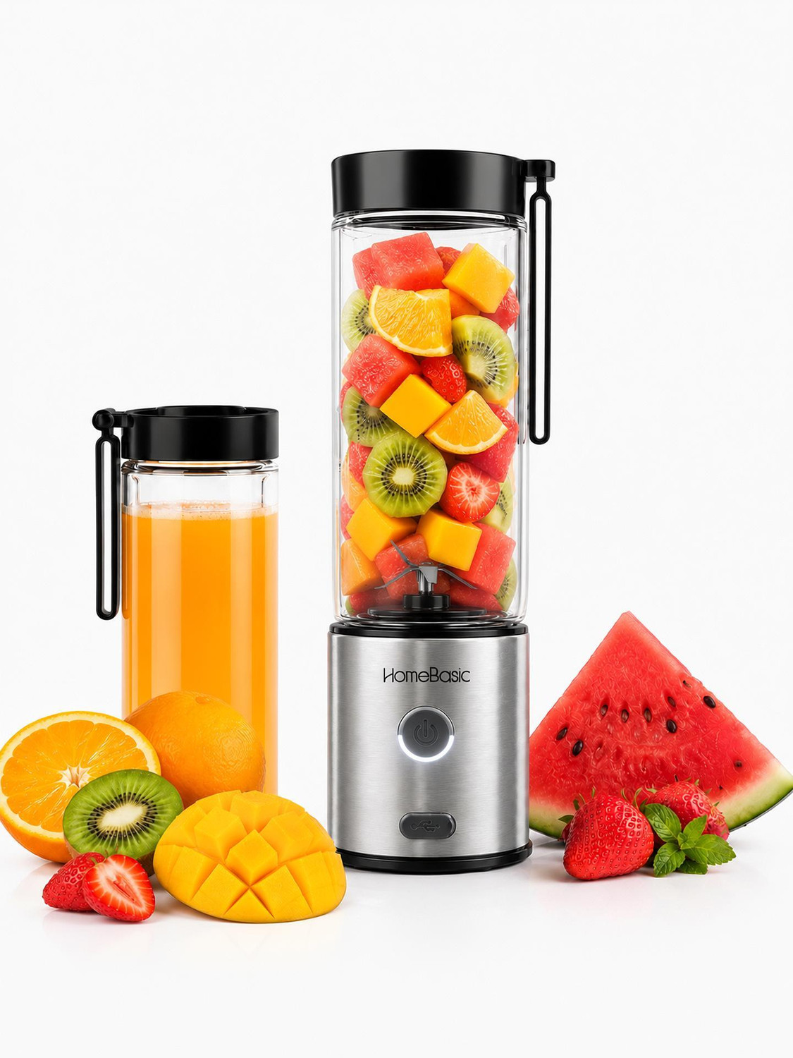 HOMEBASIC Portable Blender 450ml USB Rechargeable Black - Image 1