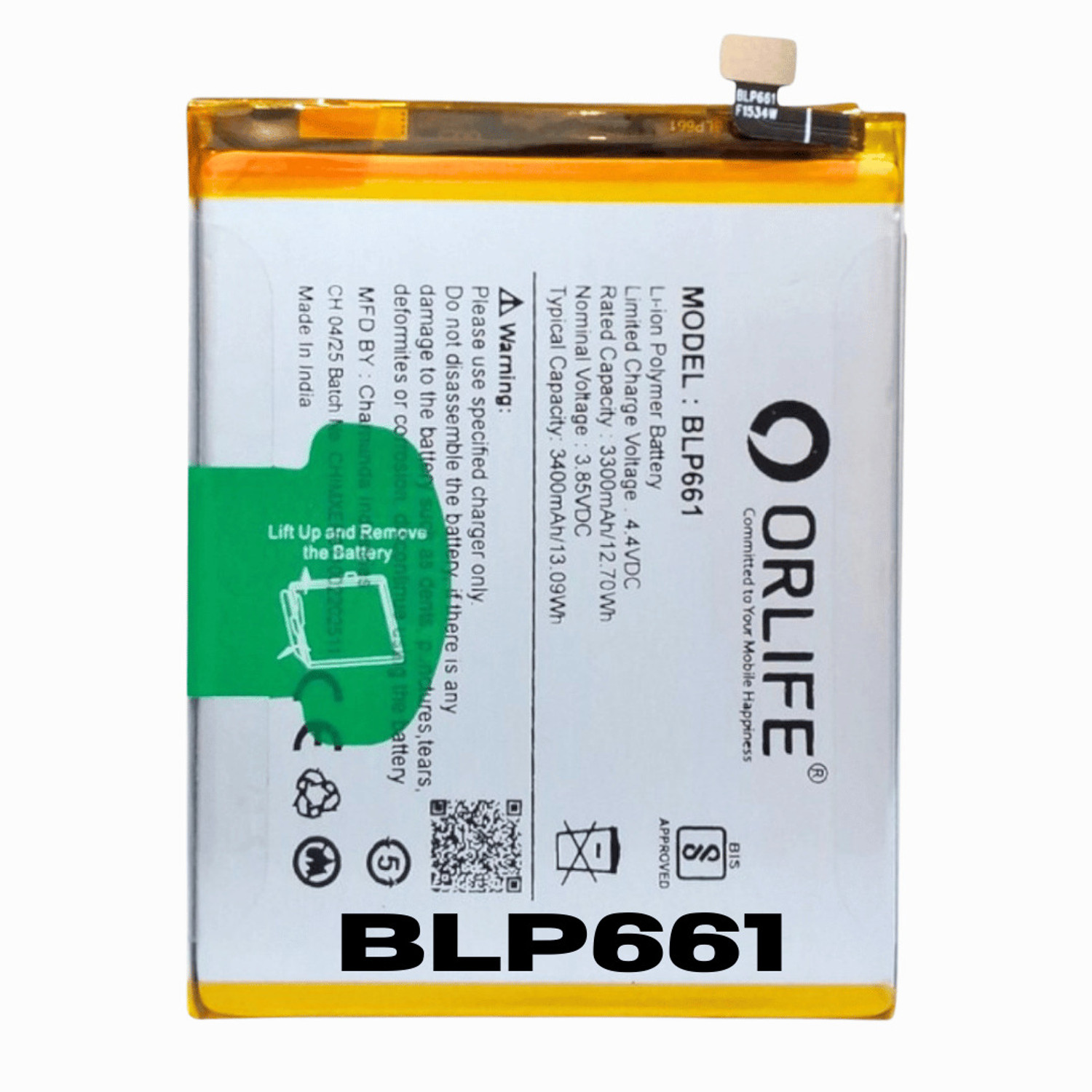orlife Mobile Battery For Oppo F7 / A3 | BLP661 ( 1 Year Replacement Warranty ) - Image 1